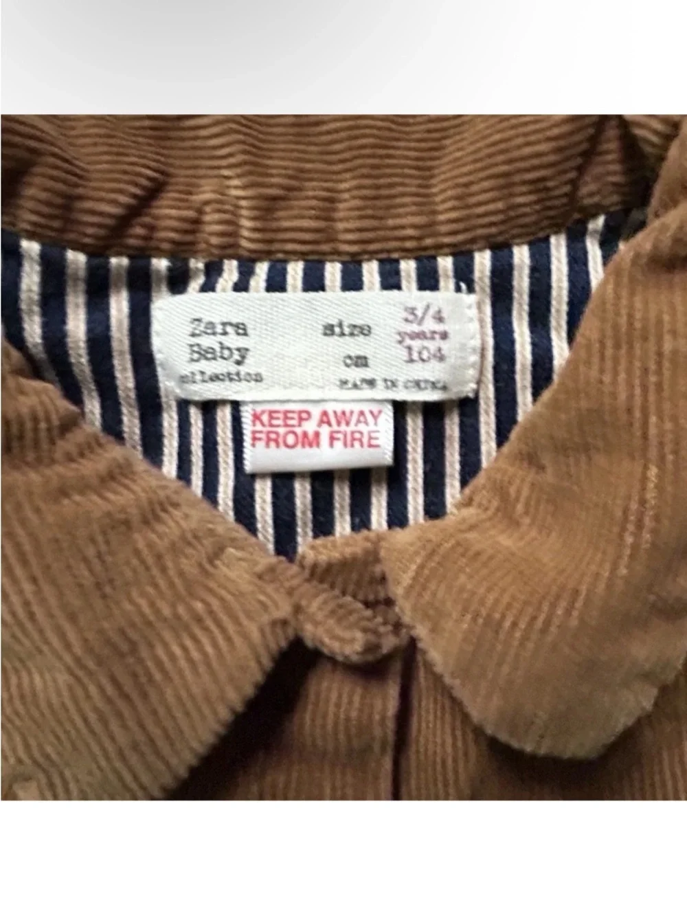 Zara Baby Brown Corduroy Long Sleeve Dress Fall Thanksgiving Size 3T - Picture 3 of 3
